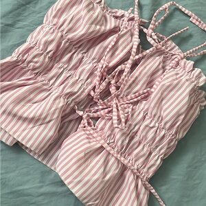 SHEIN Pink and White Striped Pajama Set